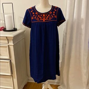Old Navy, Navy Blue Dress with Orange Embroidery